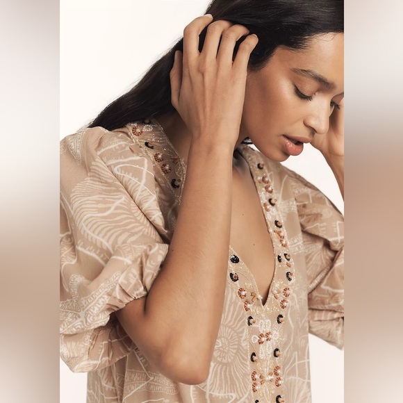 Anthropologie Olliari Beaded Puff-Sleeve Mini Dress - Picture 5 of 10